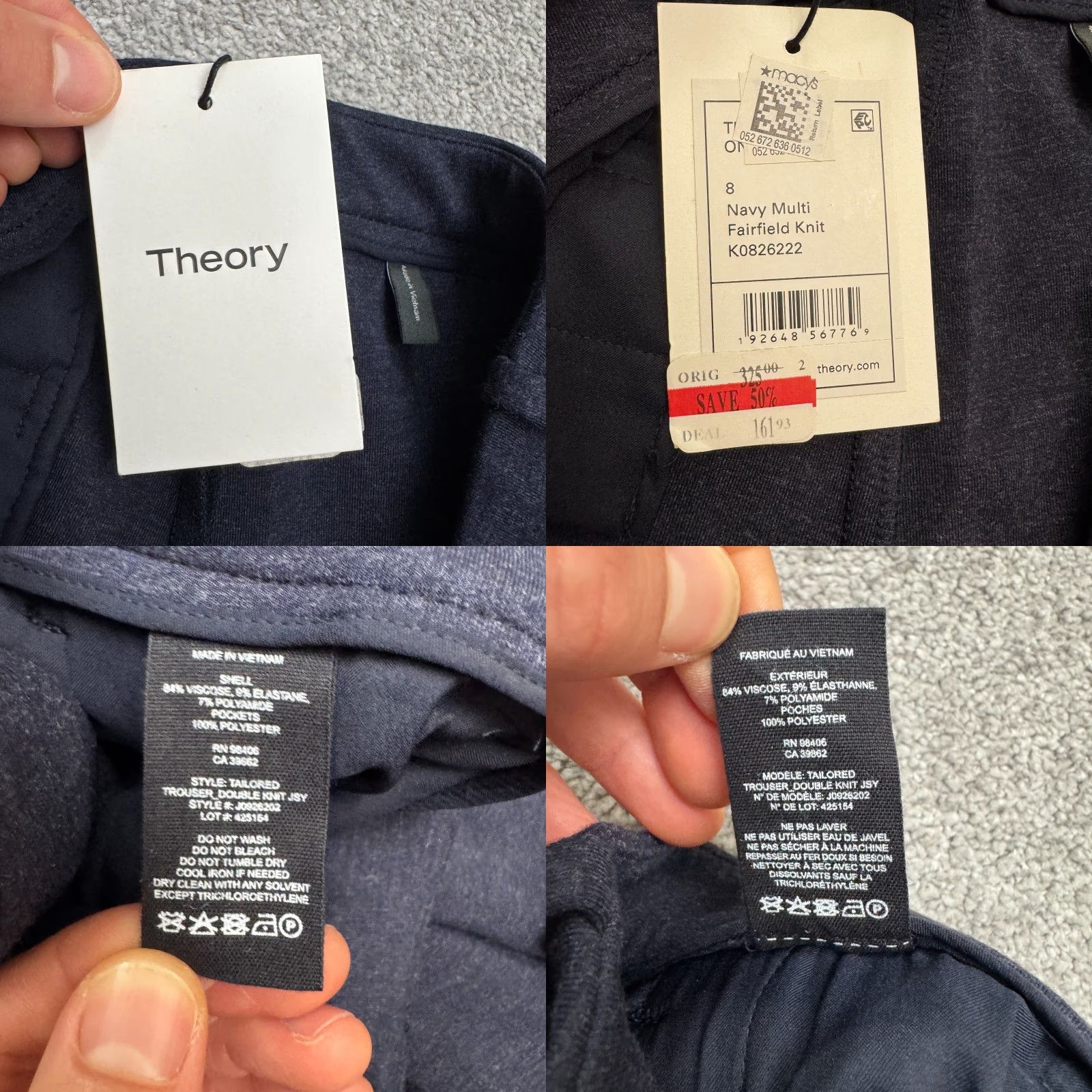 Theory Theory Fairfield Knit Trouser Pants Womens 8 Navy High Rise Tailored NWT Dress Pants Slim Straight Pockets Beginner-Friendly? Size 30" / US 8 / IT 44 - 8 Thumbnail