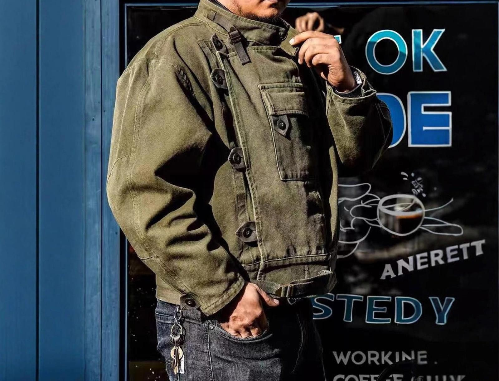 Japanese Brand Olive Green Men's Utility Jacket, Buttoned Front Pocket Size US M / EU 48-50 / 2 - 2 Thumbnail