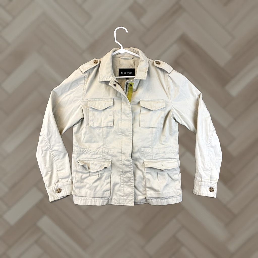 Nine West VINTAGE Nine West Army Tan Utility Jacket Womens M - Cotton Military Jacket, Tan, Size M, Army Theme, Blue Accent? Size M / US 6-8 / IT 42-44 - 1 Thumbnail