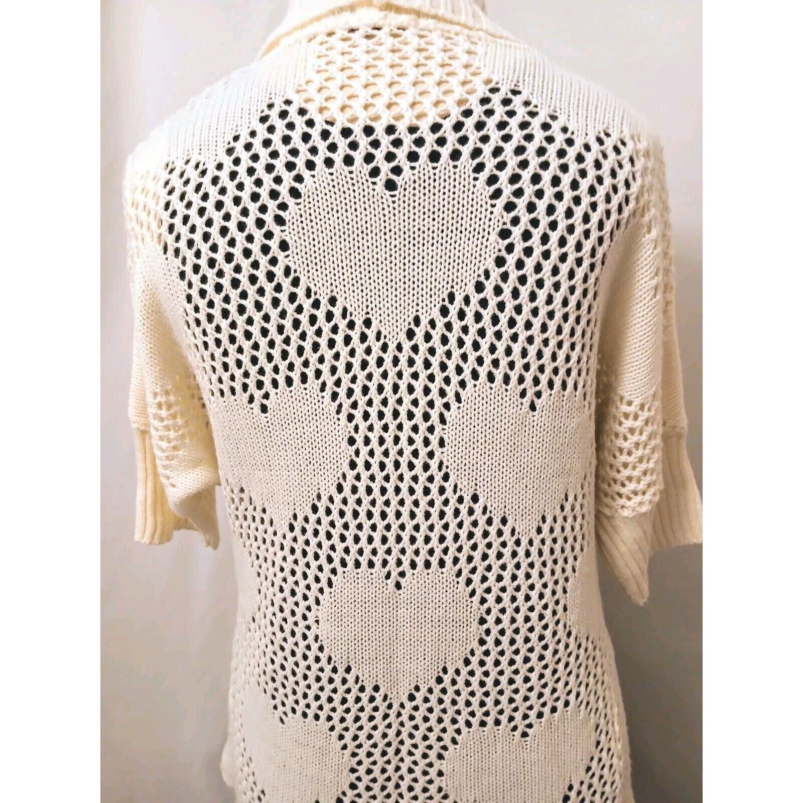 Other Takeout HEART Knit Cardigan Sz M Ivory Open Weave Bohemian Size M / US 6-8 / IT 42-44 - 2 Thumbnail