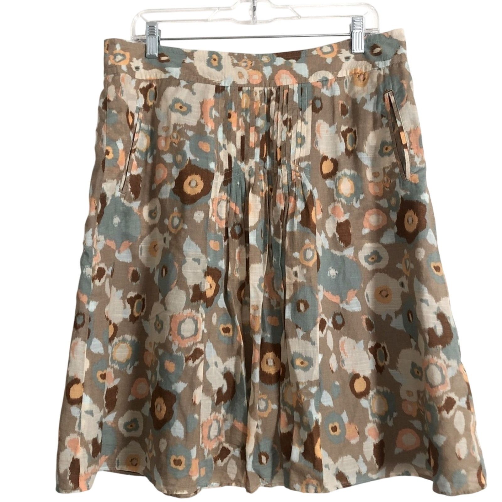 Banana Republic Banana Republic Abstract Floral Brown Multicolor Pleat Skirt Size 34" / US 12 / IT 48 - 1 Thumbnail