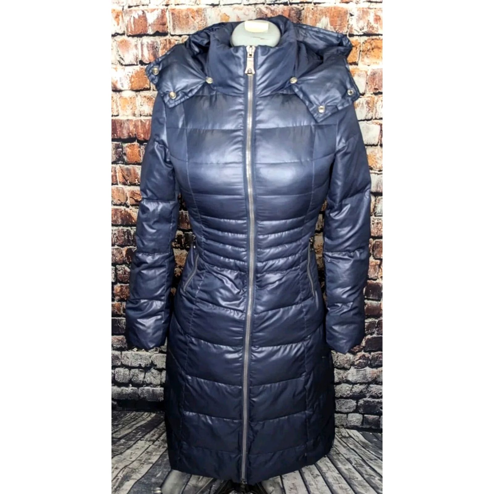 Schott SCHOTT NYC PUFFER JACKET COAT DOWN LONG HOODED WOMENS SMALL BLUE WINTER Size S / US 4 / IT 40 - 4 Thumbnail