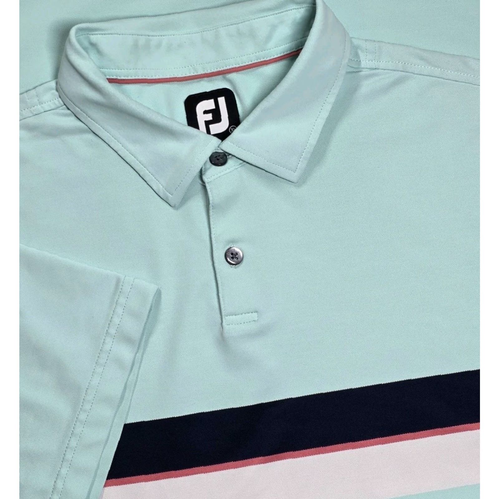 Footjoy FootJoy FJ Mens L Short Sleeve Mint Green Pink Performance Golf Polo Shirt Shirt Mens L Green Pink Colorblock 90s? Size US L / EU 52-54 / 3 - 2 Thumbnail