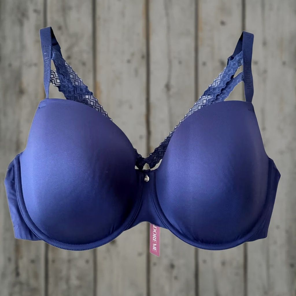 Vintage Adore Me Bra Navy Lace Strappy Underwire Regular Padding T-Shirt Bra 40DD Womens NWT Size ONE SIZE - 1 Thumbnail
