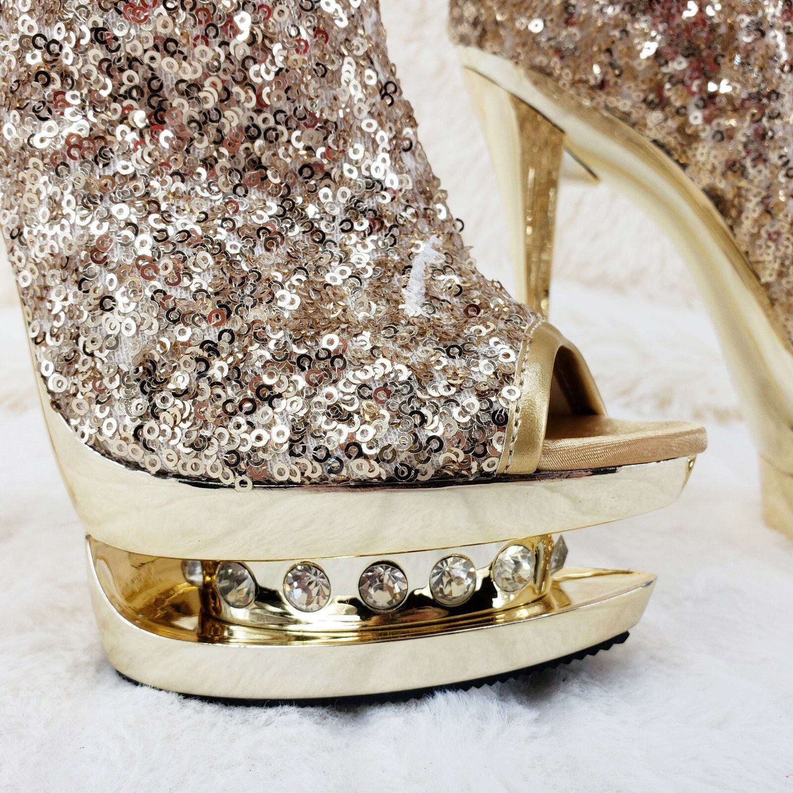 Other Blondie 1008SQ Sexy Gold Sequin Slouchy High Heel Platform A Size US 8 / IT 38 - 6 Thumbnail