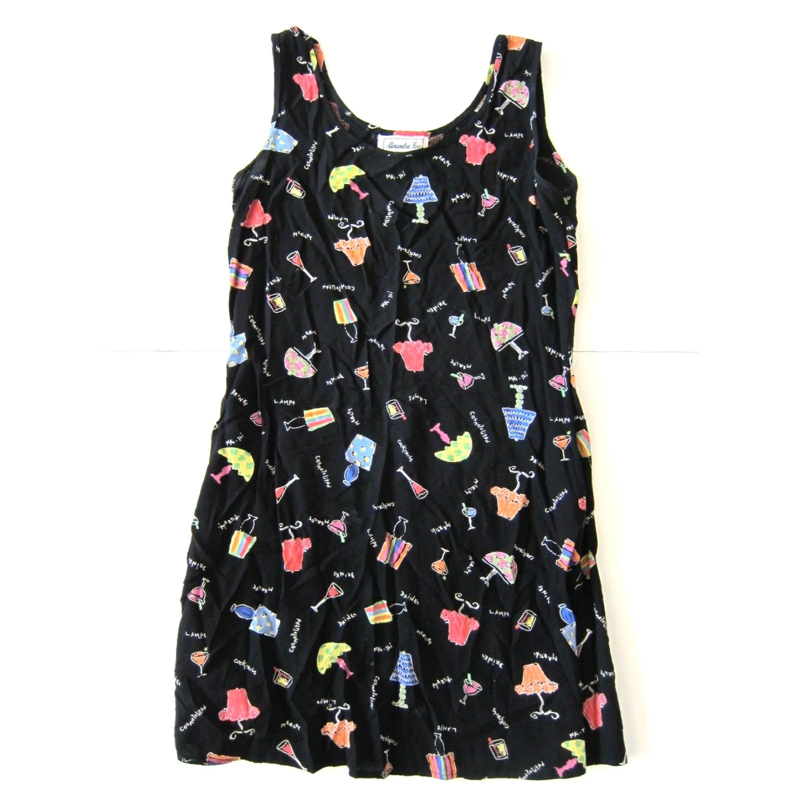 Lee VINTAGE Alexandra Lee 100% Rayon Cocktails Black Shift Tank Sun Dress Size 8 Size L / US 10 / IT 46 - 2 Thumbnail