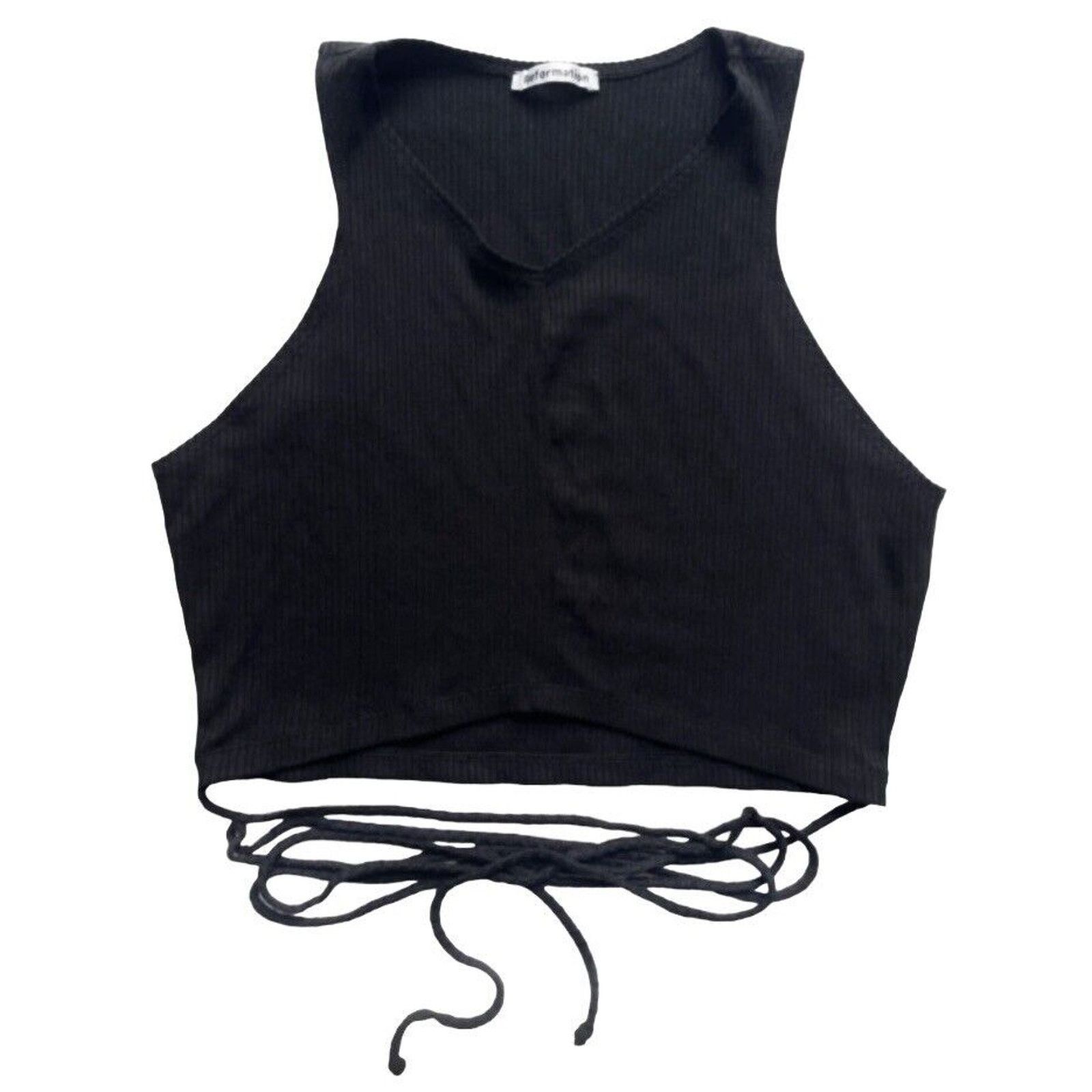 Reformation Reformation Black Knit V-Neck Crop Tank Tie Wrap Waist S Size S / US 4 / IT 40 - 1 Thumbnail