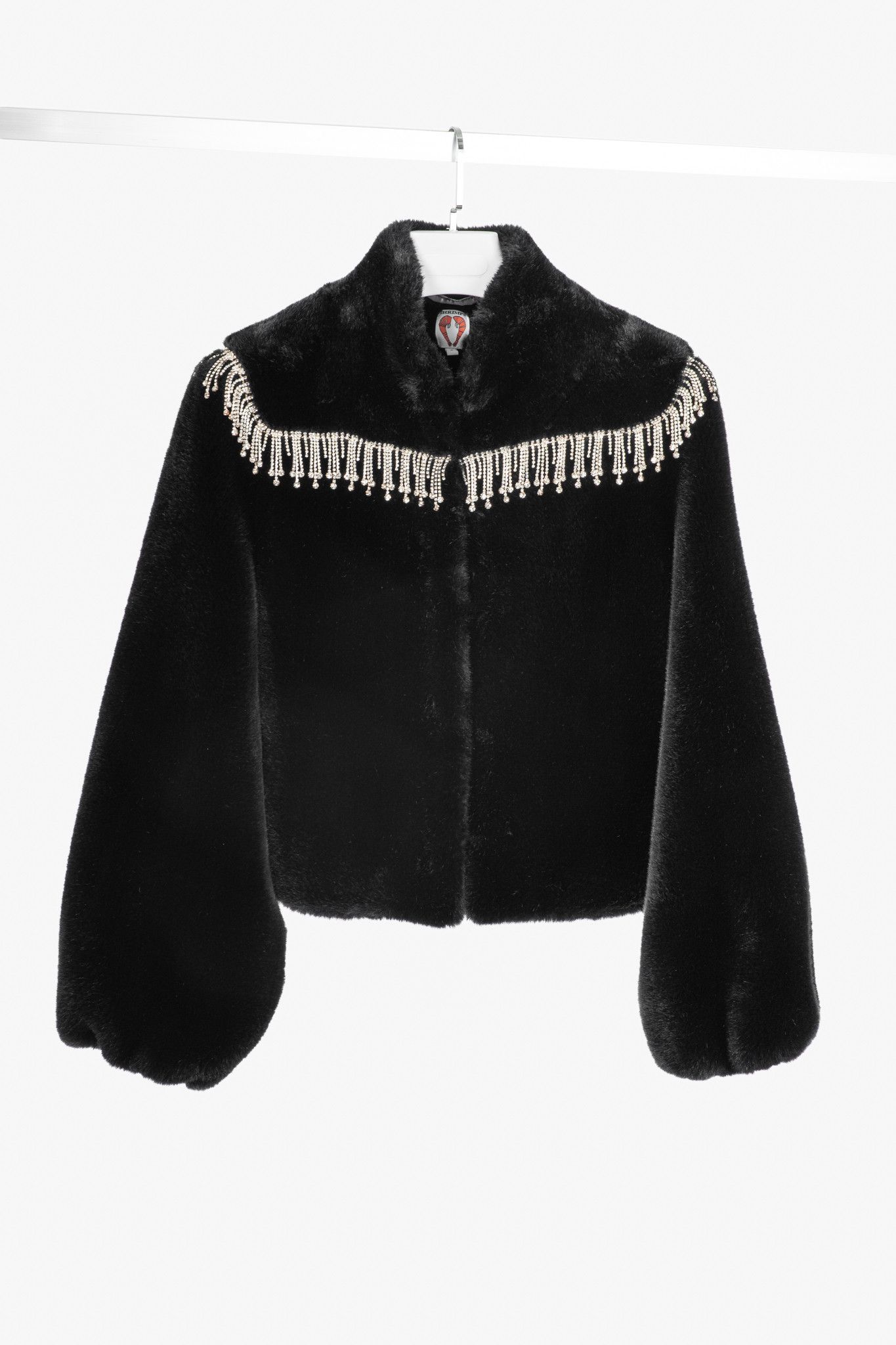Shrimps Shrimps Dexter Black Faux Fur Crystal-Embellished Jacket Size S / US 4 / IT 40 - 1 Thumbnail