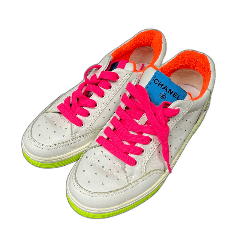 Chanel Chanel White Lace-Up Fashion Sneakers Size US 5.5 / EU 38 - 1 Thumbnail