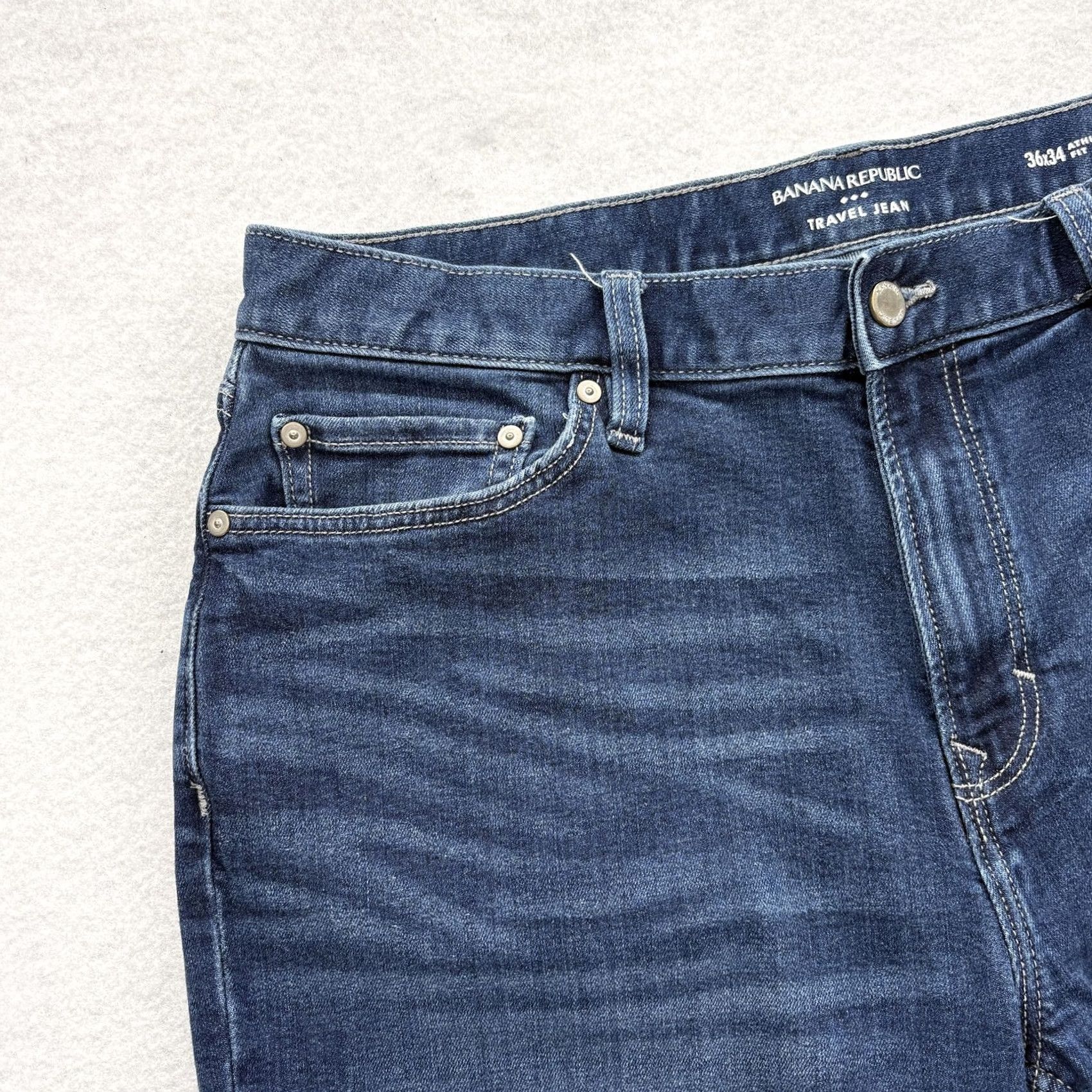 Banana Republic Banana Republic Travel Jeans Mens 36x34 Blue Wash Athletic Tapered Denim Pants Size US 36 / EU 52 - 3 Thumbnail