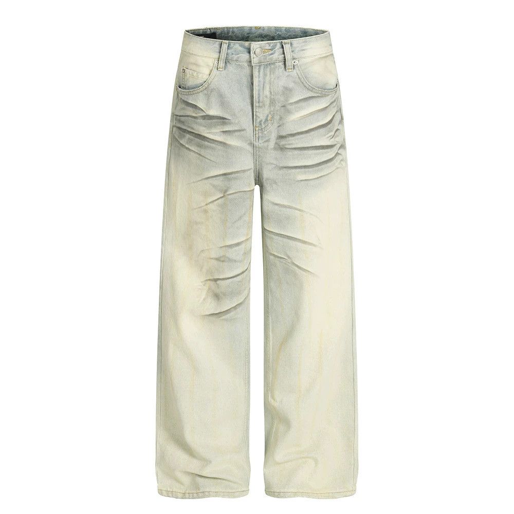 Men's distressed washed casual straight vintage jeans