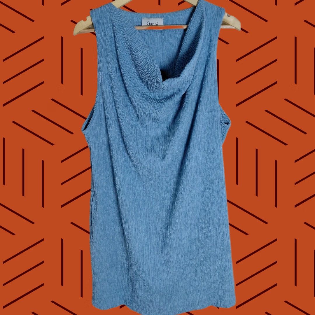 Ganni Ganni Blouse Sleeveless Top Women M Dusty Denim Solid Knit Polyester Blend Stretch Lightweight Casual Travel Middle Europe Portugal 90s? Size M / US 6-8 / IT 42-44 - 1 Thumbnail