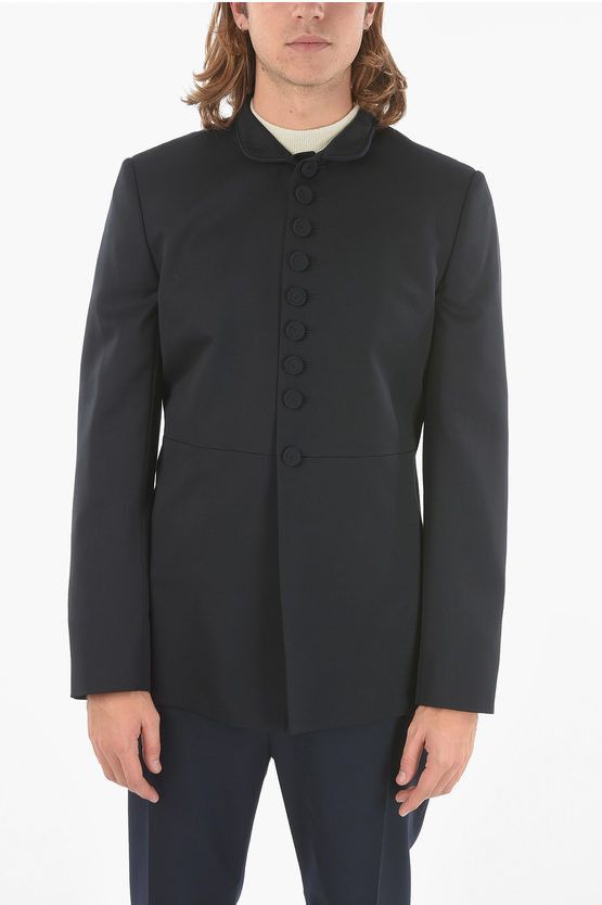 image of Dior Twill Virgin Wool Coloff Mandarin-Collar Jacket Embellished in Blue, Men's (Size Medium)