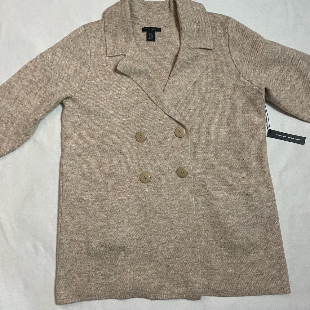 Elie Tahari NWT New TAHARI Beige Wool Blend Knit Cardigan Coat Size 1X Size XL / US 12-14 / IT 48-50 - 8 Thumbnail