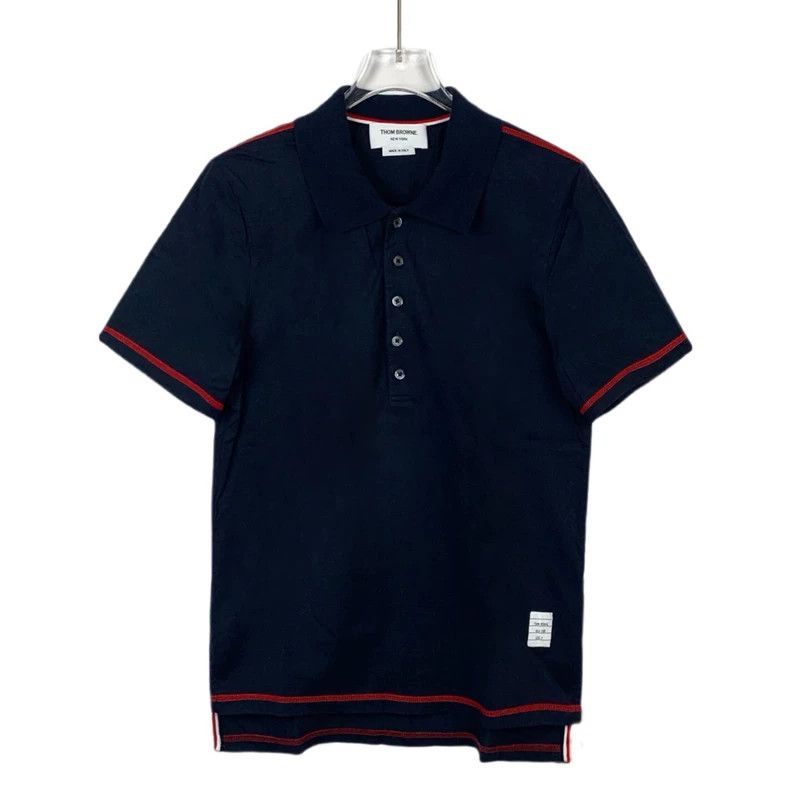 Thom Browne Thom Browne Navy Polo Shirt with Red Trim - dmc Size US XS / EU 42 / 0 - 1 Thumbnail