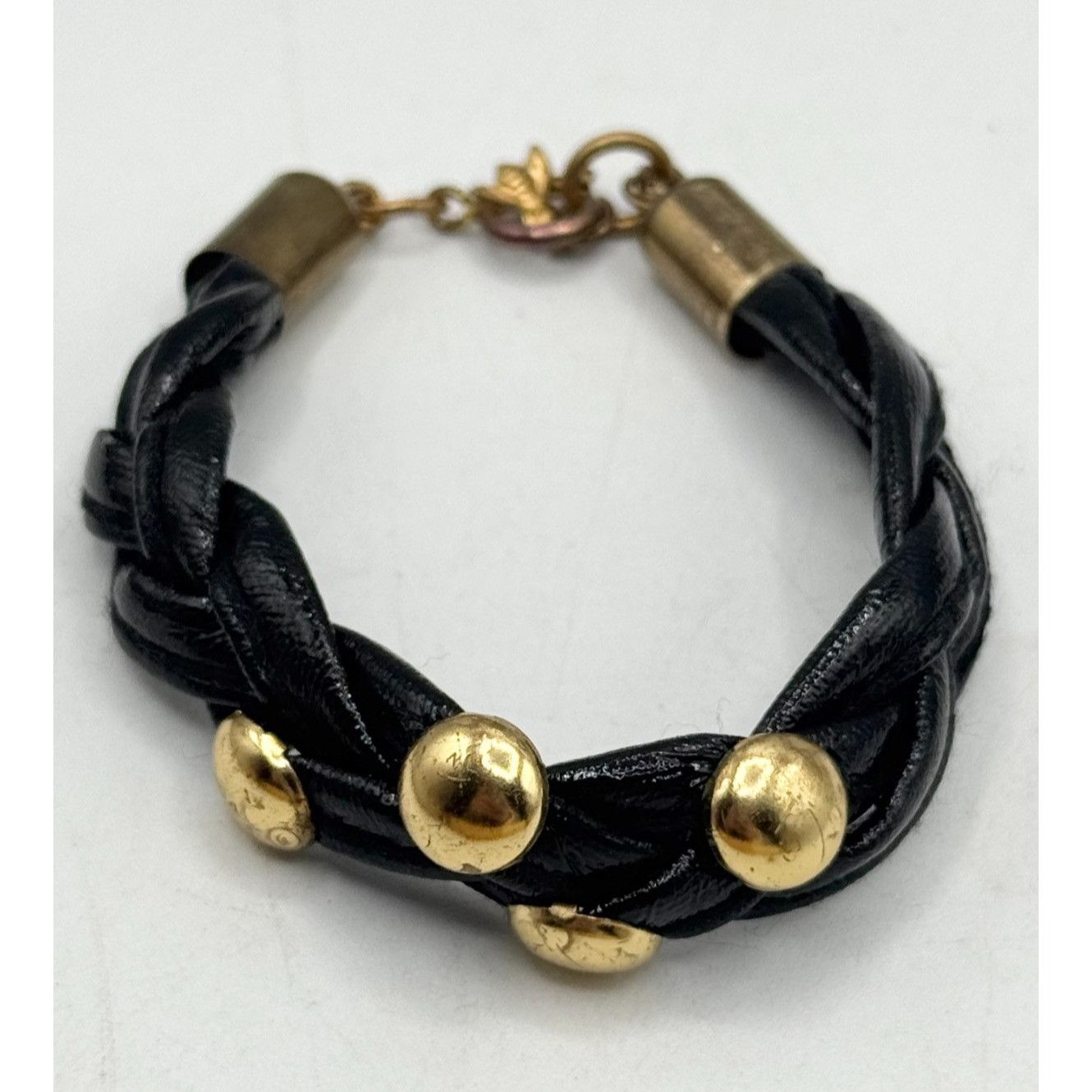 Vintage black patent leather gold stud bracelet