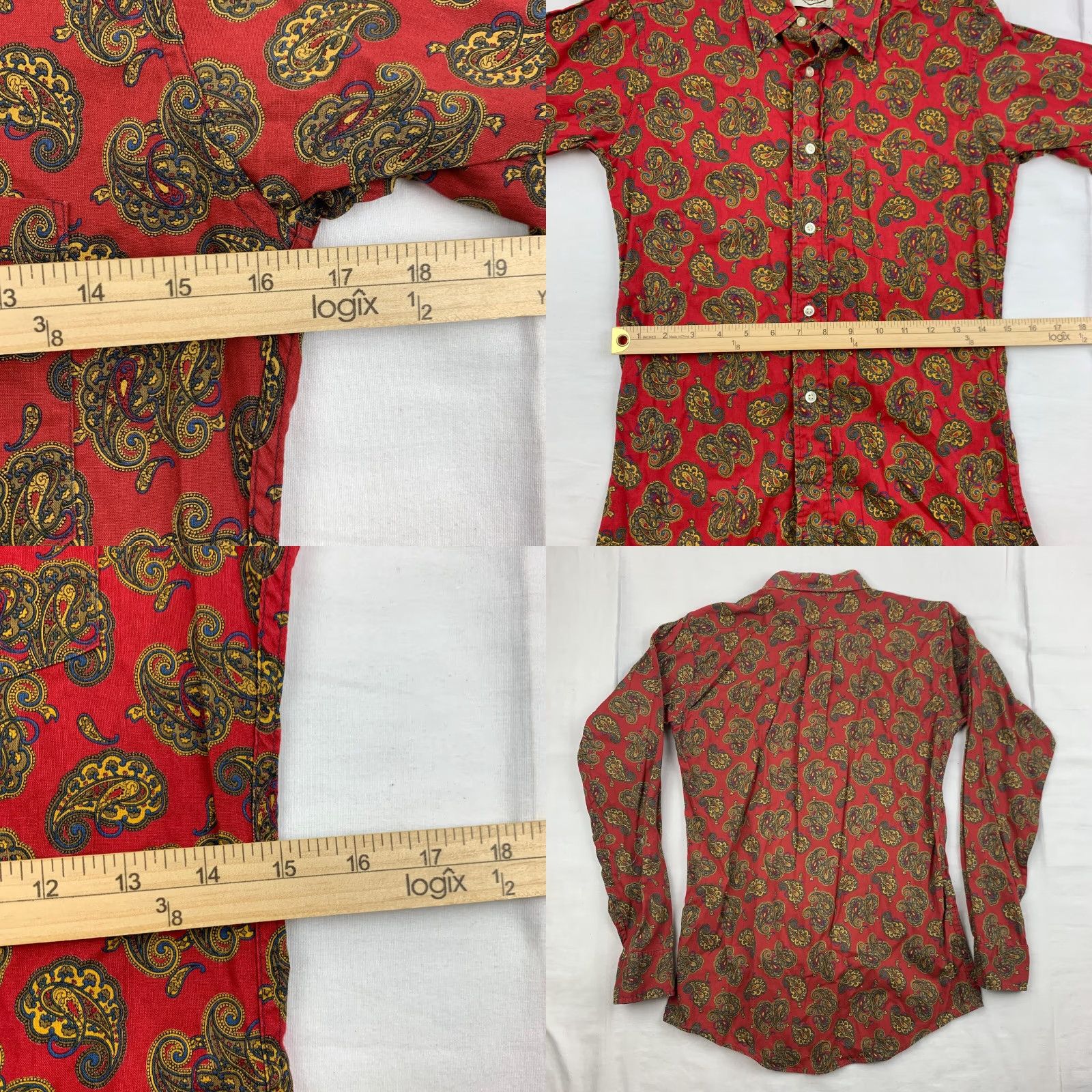 Vintage VINTAGE Model Women's Button-Up Shirt 16 Red Paisley Long Sleeve 70s Classic Size XXL / US 16-18 / IT 52-54 - 8 Thumbnail