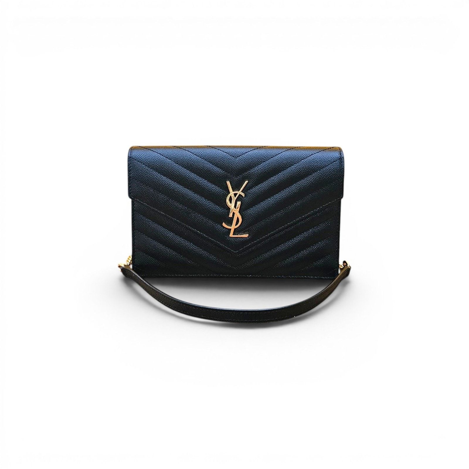 Saint Laurent Paris Cassandre Envelope Chain Wallet Black Grain De Poudre GHW Size ONE SIZE - 2 Thumbnail