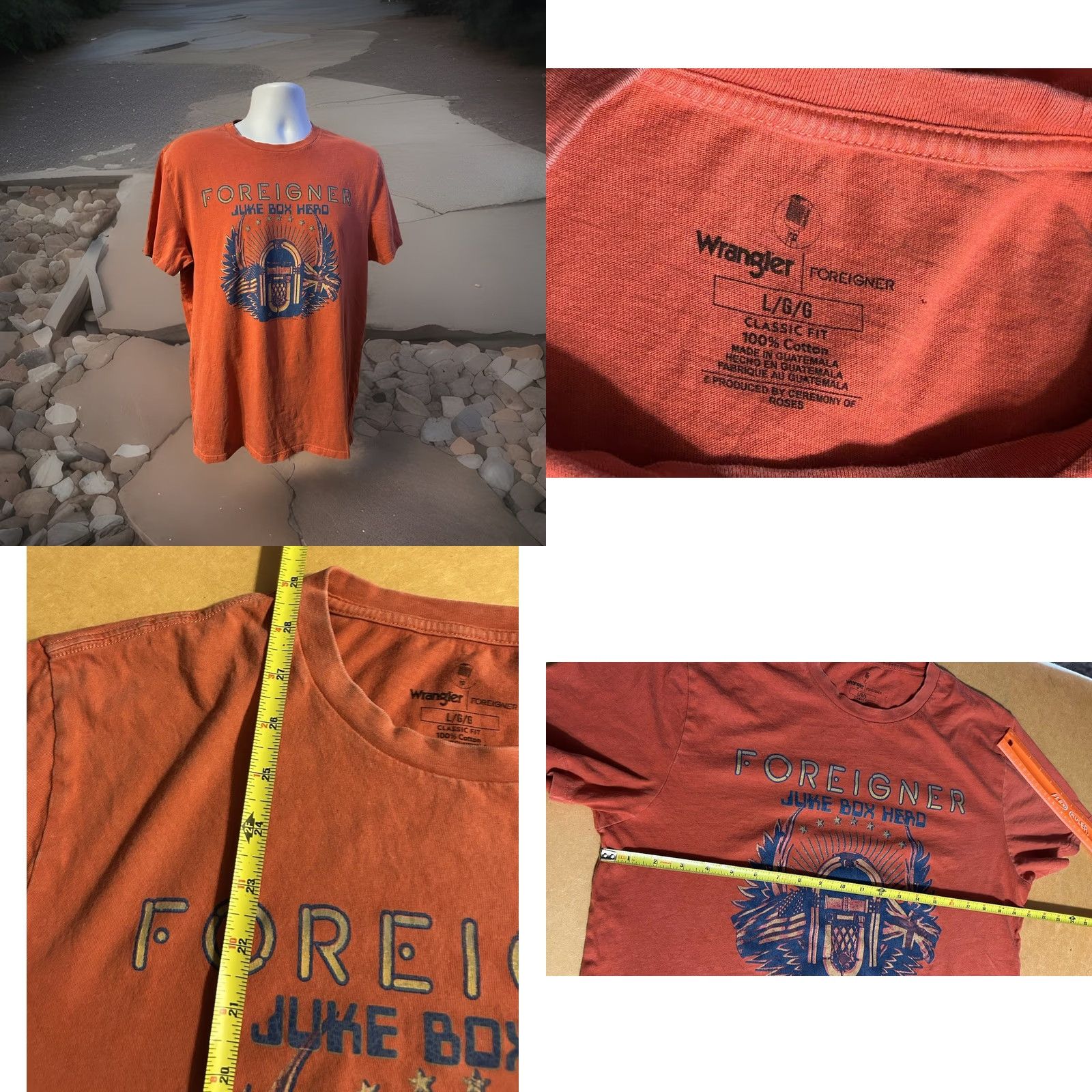 Wrangler Foreigner Juke Box Hero Shirt Men Large Orange Tone Short Sleeve Wrangler Size US L / EU 52-54 / 3 - 8 Thumbnail