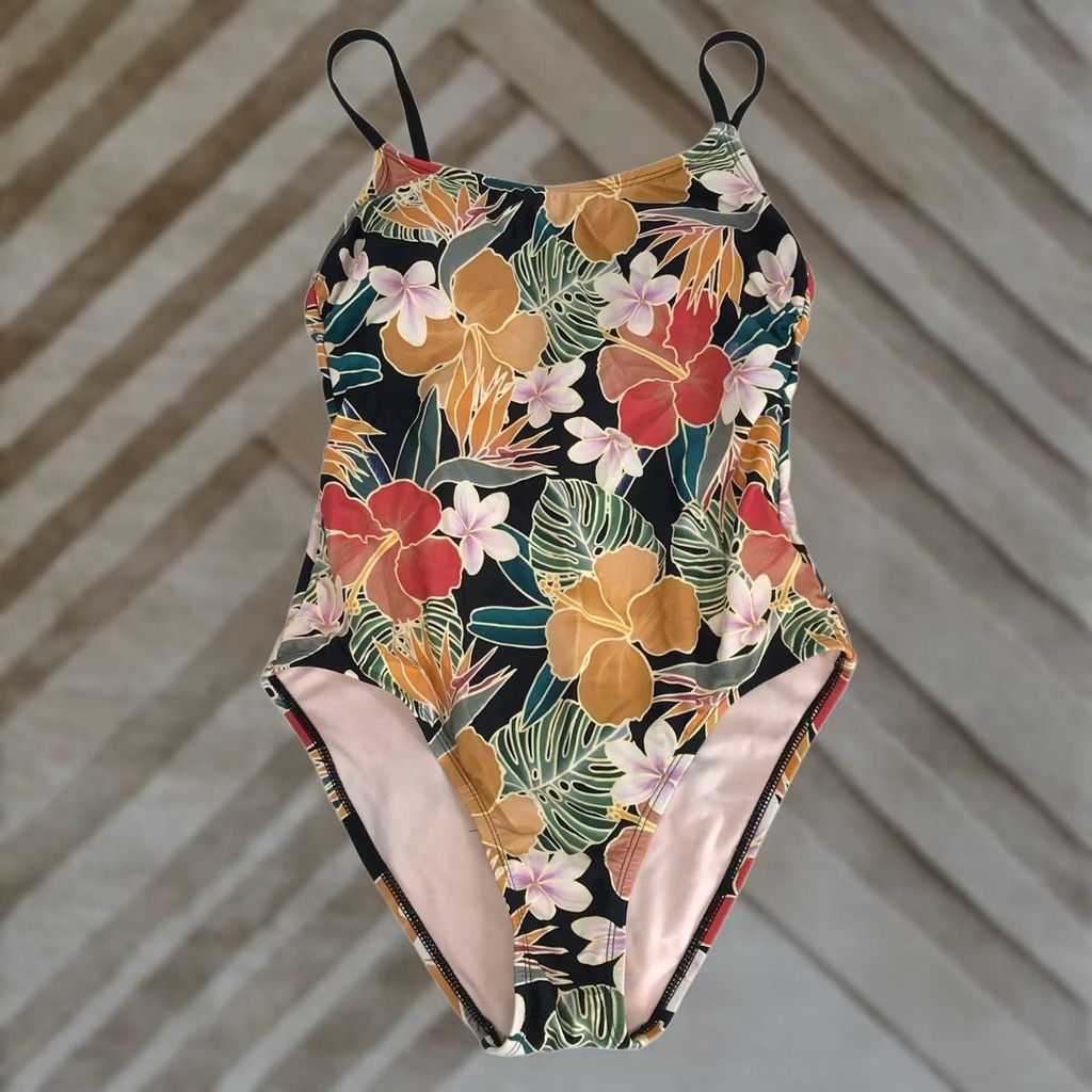 Hurley Hurley Womens One Piece Swimsuit Tropical Floral Strappy Back Black Multicolor Size ONE SIZE - 1 Thumbnail