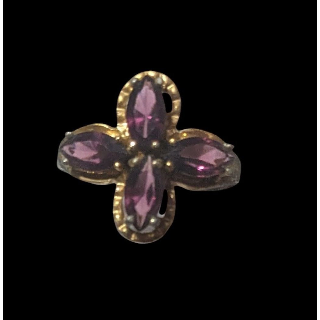 Other Vintage Elegant Floral Purple Stone Gold Tone Ring Size 6 Size ONE SIZE - 10 Thumbnail