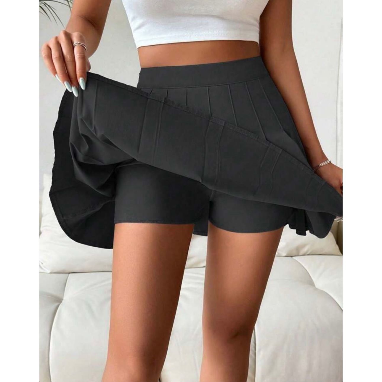 Shein SHEIN PETITE Solid Color Pleated Elegant Casual Commute Y2K Size 34" / US 12 / IT 48 - 6 Thumbnail