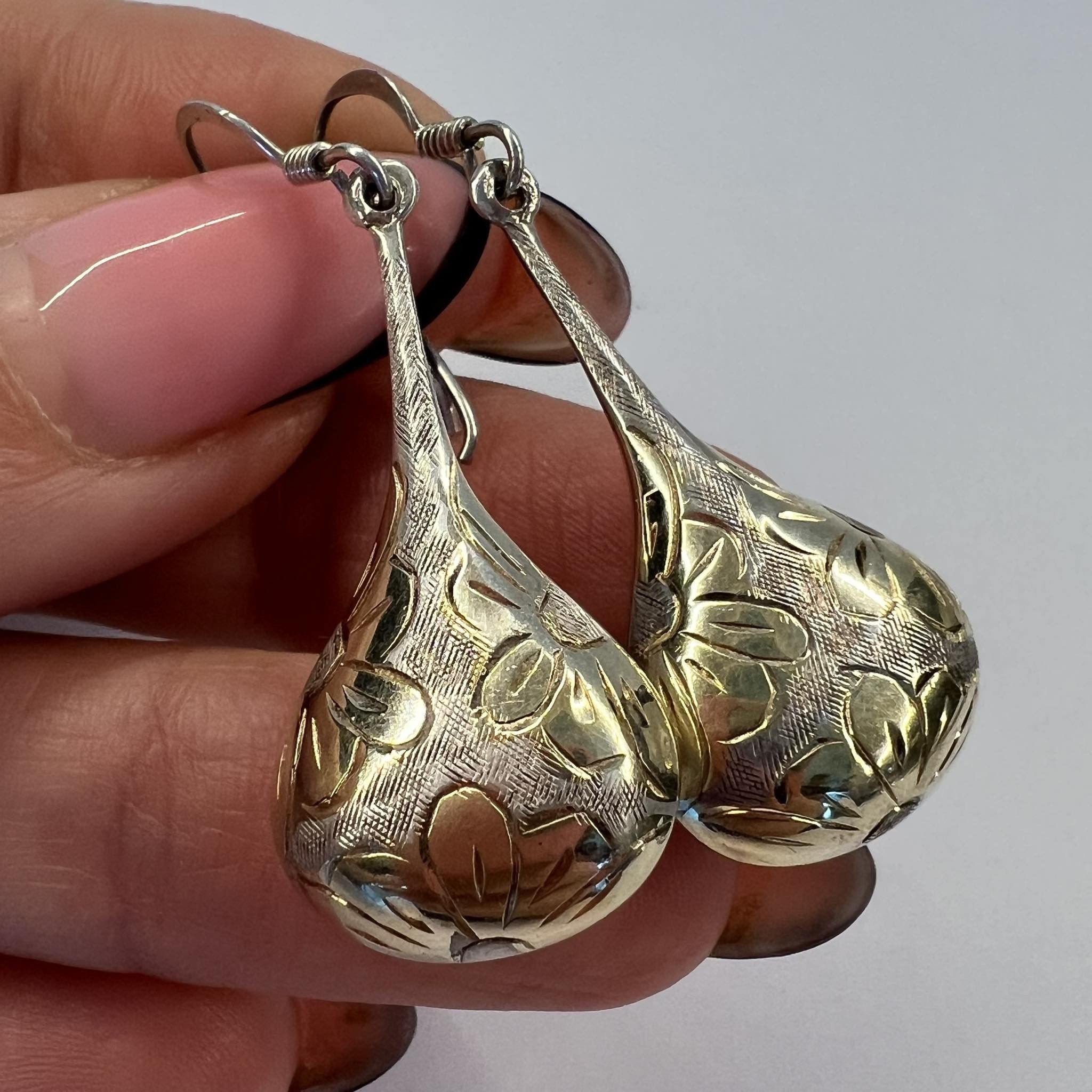Vintage Gilt Sterling Silver 925 Earrings Drops Italy