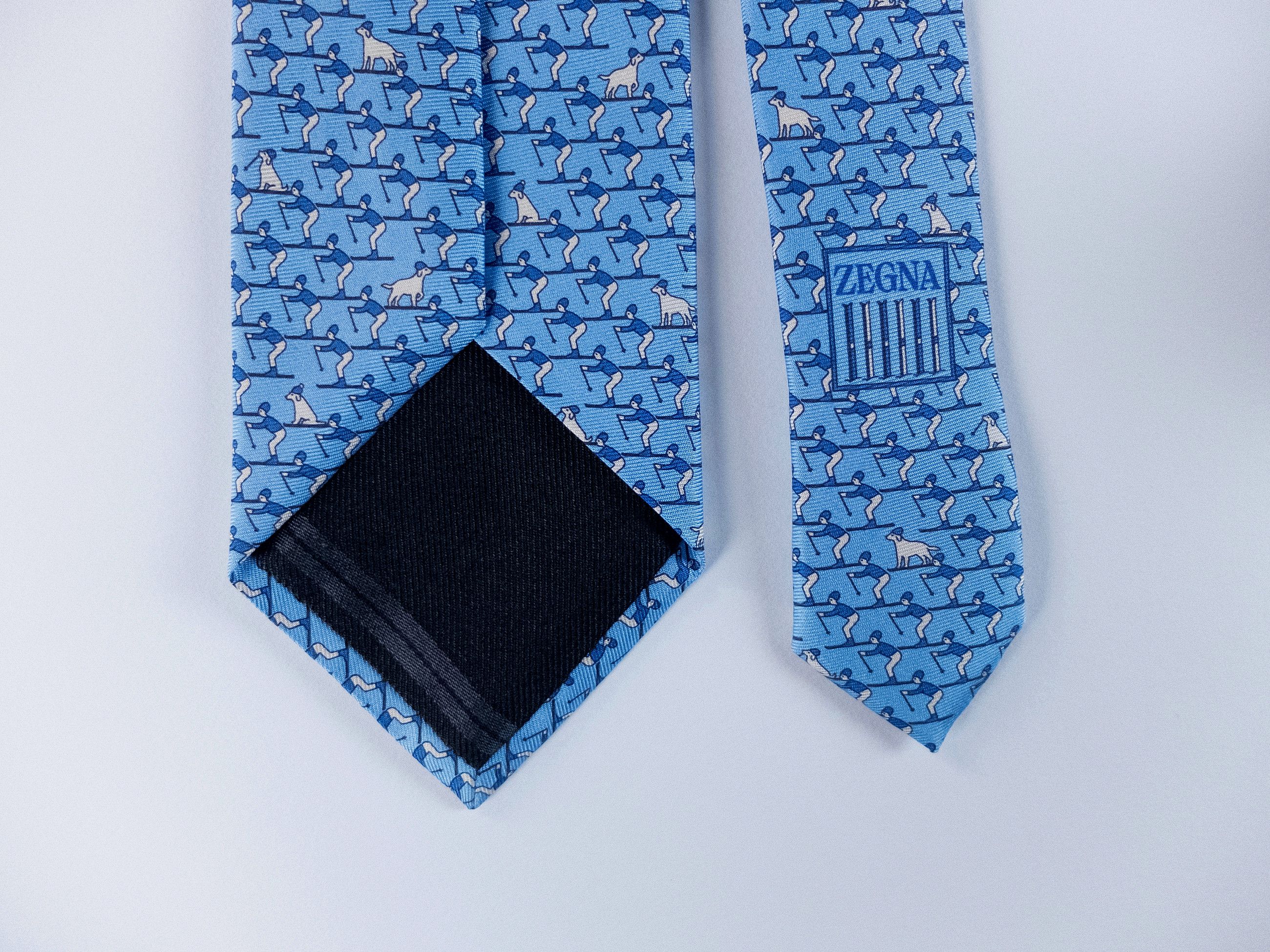 Ermenegildo Zegna ZEGNA blue skier & dog print silk tie authentic NWT Size ONE SIZE - 5 Thumbnail