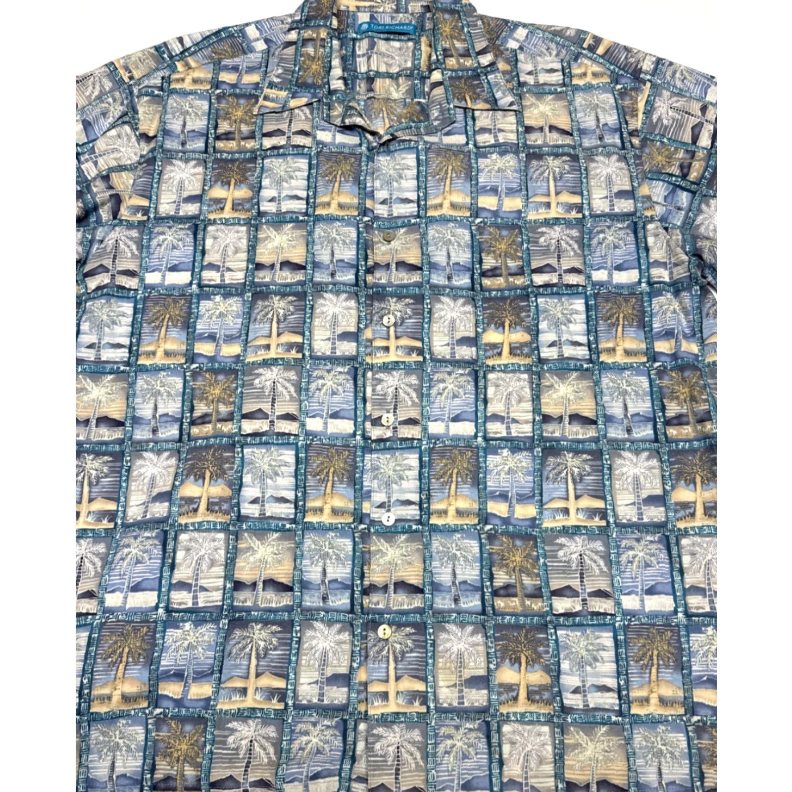 Tori Richard Tori Richard Men's Hawaiian Button-Up Shirt Large Vintage Cotton Lawn Blue Palm Trees Size US L / EU 52-54 / 3 - 2 Thumbnail