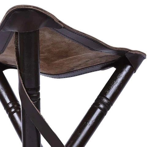 Handmade Portable Tripod Stool with Leather Seat 3-Legged Size ONE SIZE - 4 Thumbnail