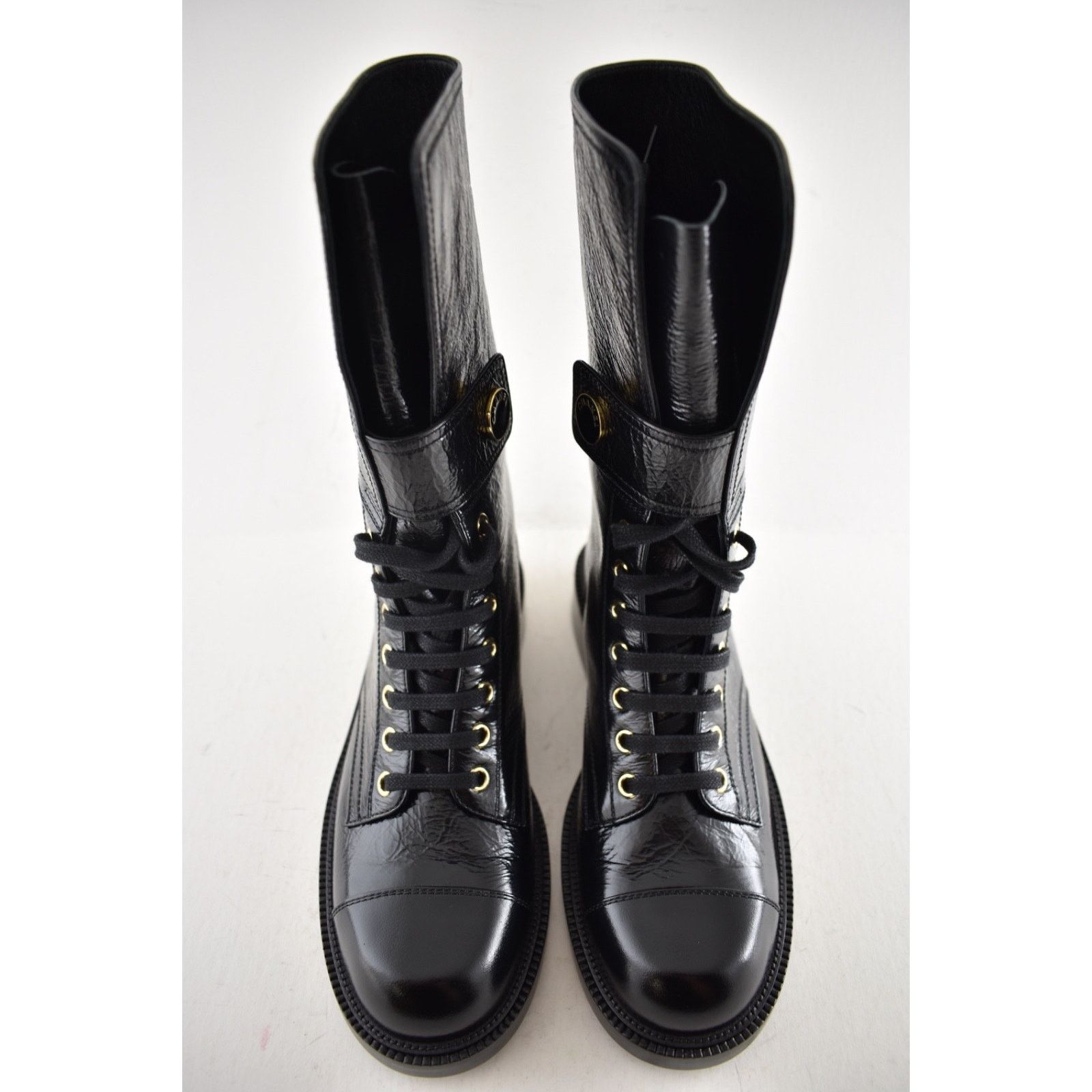 Chanel Chanel 24B Shiny Calfskin Logo Combat Lace Up Boots 37.5 Size US 6.5 / IT 36.5 - 9 Thumbnail