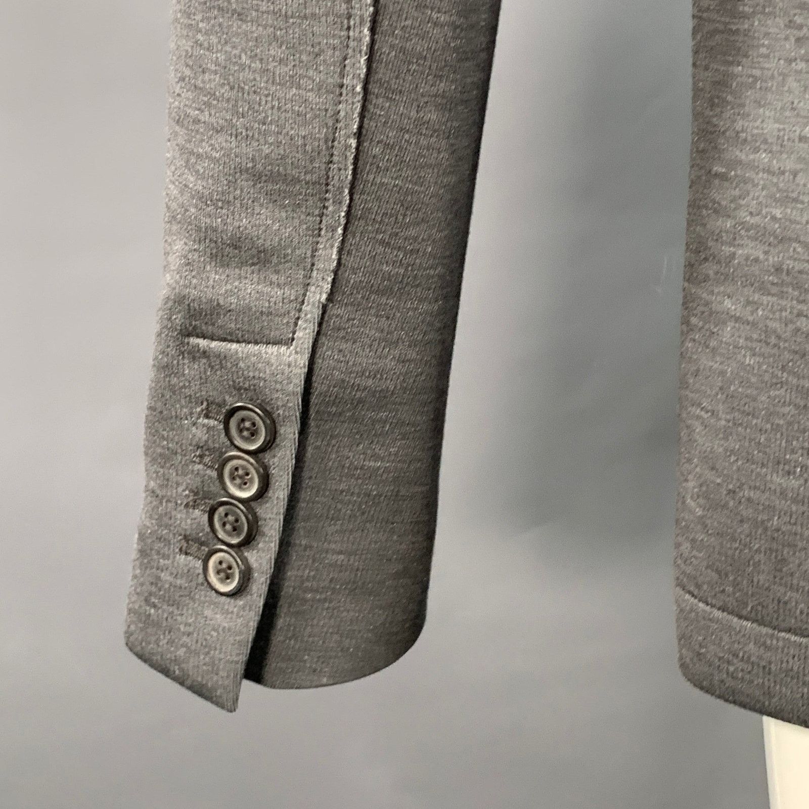 Size M Grey Silk Cotton Blend Snaps Notch Lapel Jacket