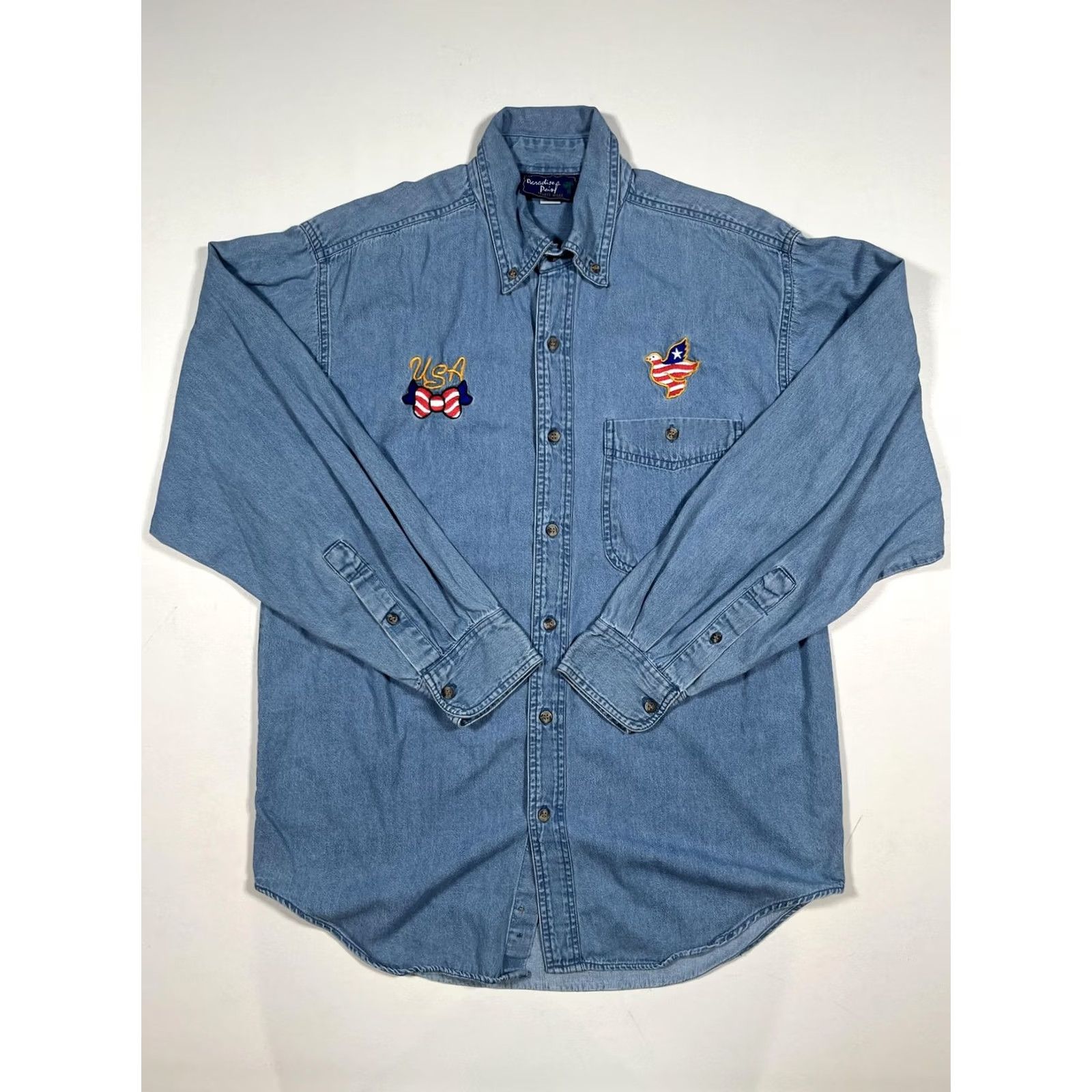 Paradise Paradise Point Shirt Mens Medium Blue Denim USA Flag Patriotic Embroidered Eagle Size US M / EU 48-50 / 2 - 2 Thumbnail