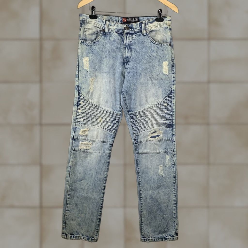 Southpole Southpole Jeans Men's 32x32 Blue Stretch Bleach Acid Stone Wash Straight Leg Size US 32 / EU 48 - 1 Thumbnail