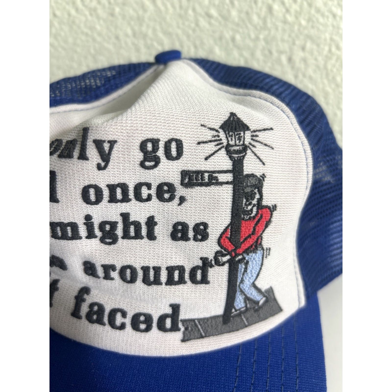 Vintage VINTAGE Unbranded Trucker Hat Mens Adjustable Blue White “you Only Go Around Once” USA Size ONE SIZE - 4 Thumbnail