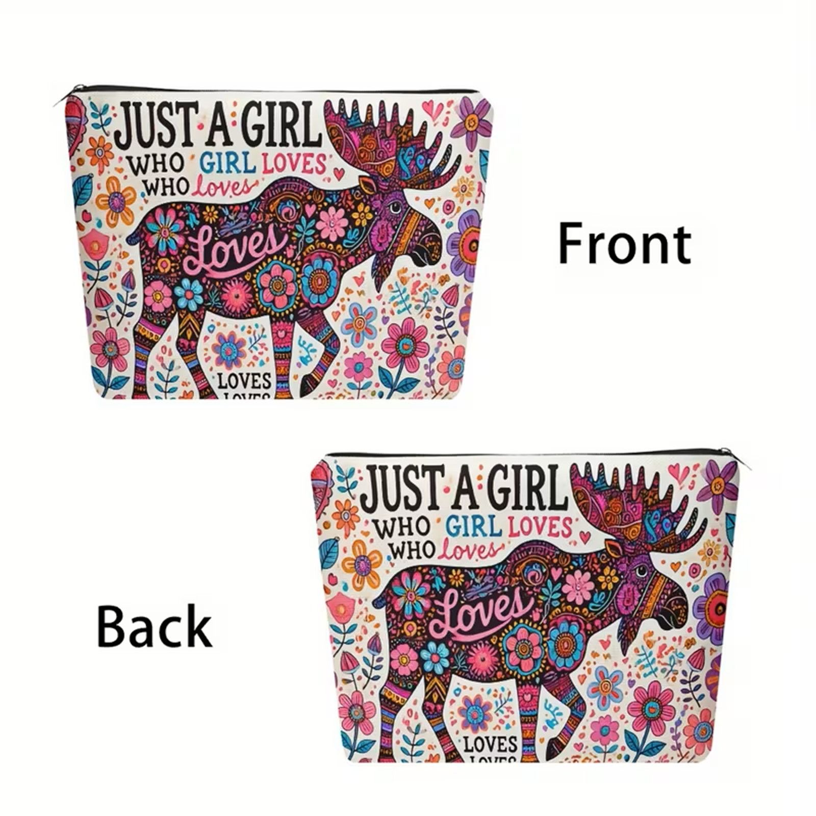 Other Just a Girl Who Loves Moose Linen Cosmetic Bag Makeup Pouch Size ONE SIZE - 8 Thumbnail