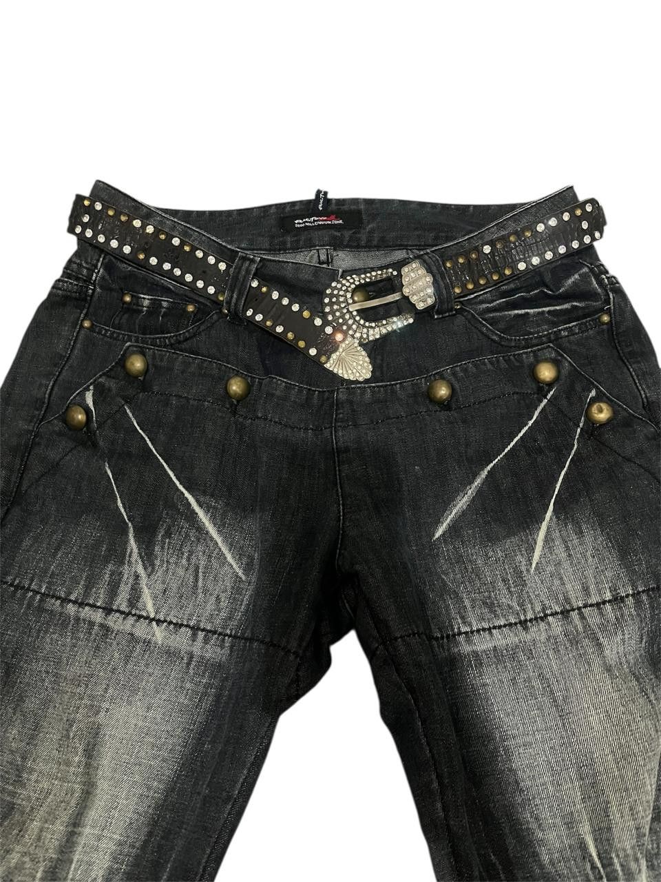 Kapital Western Rhinstone Cowboy Belt Goth Grunge Blink Belt Size 36 - 2 Thumbnail
