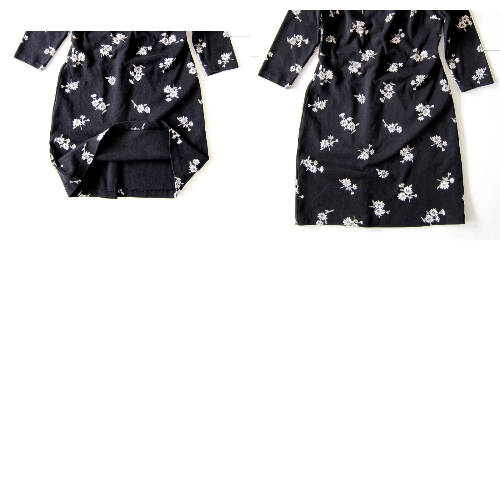 Old Navy Old Navy Black White Floral Cotton Stretch High Neck 3/4 Sleeve Empire Dress XS Size XS / US 0-2 / IT 36-38 - 8 Thumbnail