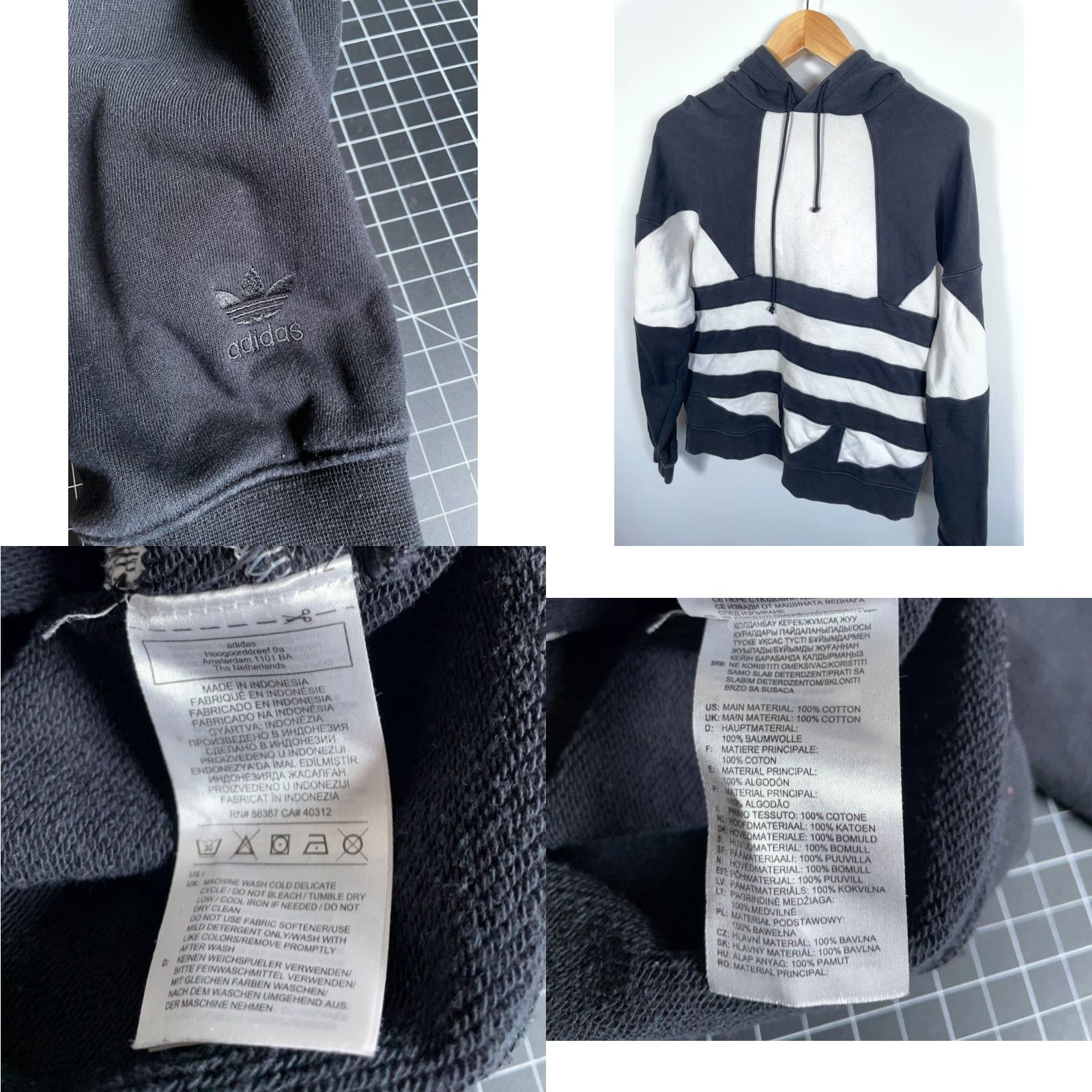 Adidas VINTAGE adidas Trefoil Logo Hoodie Shirt Women’s M Black White Embroidered Pockets Retro 90s Mens? Size M / US 6-8 / IT 42-44 - 8 Thumbnail