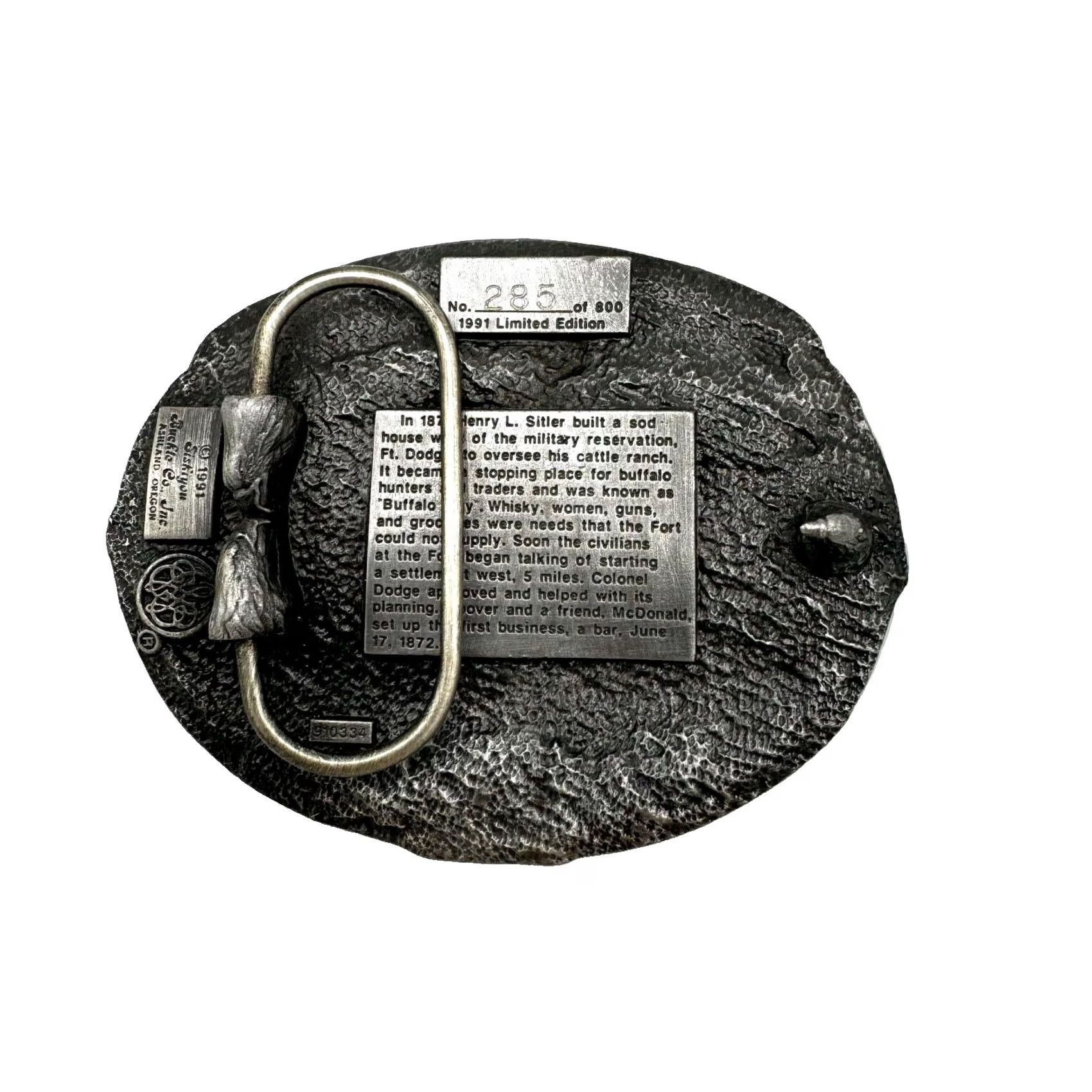 Vintage Siskiyou Dodge City Kansas Old West Cowboys Cattle Metal Belt Buckle 1991 Adult Unisex Silver Size ONE SIZE - 2 Thumbnail