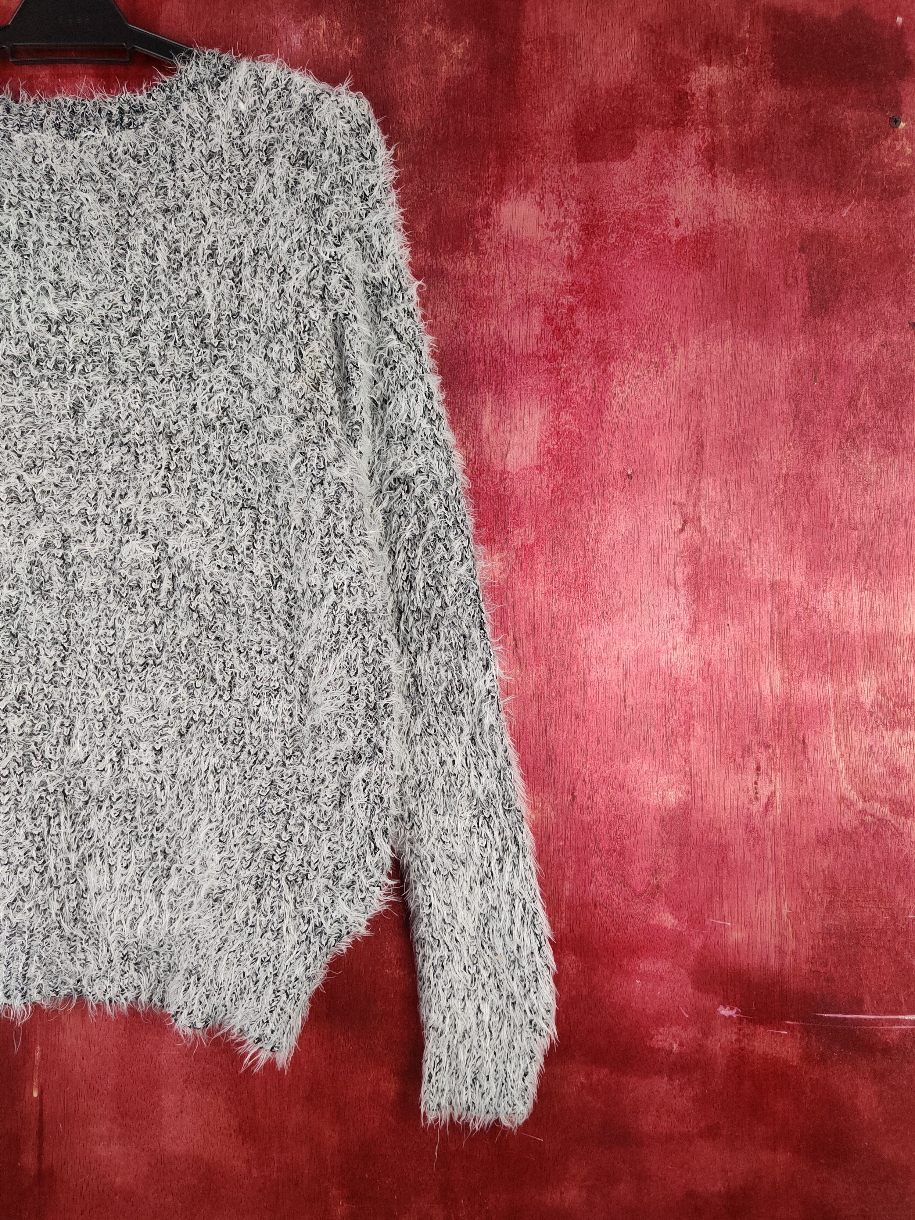 Homespun Knitwear Blue Strive White Shag Shaggy Fur Mohair Knitwear #S1985 Size L / US 10 / IT 46 - 9 Thumbnail