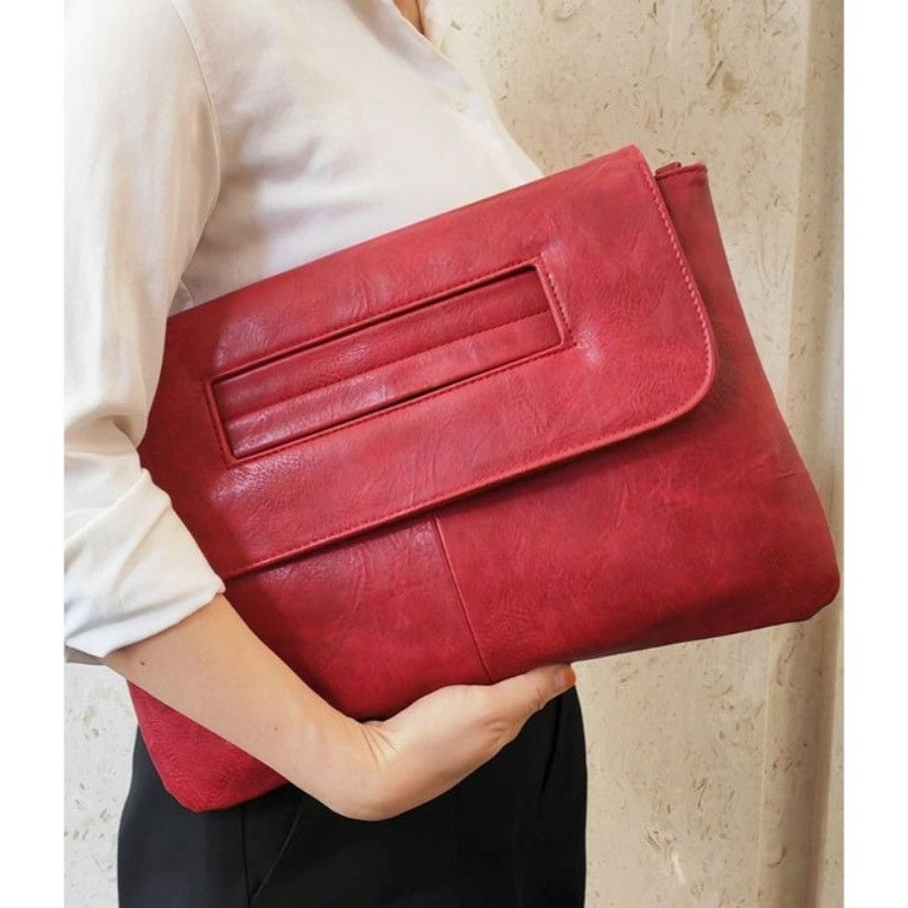 Other Red Faux Leather Foldover Clutch/Shoulder Bag With Magnetic Size ONE SIZE - 1 Thumbnail