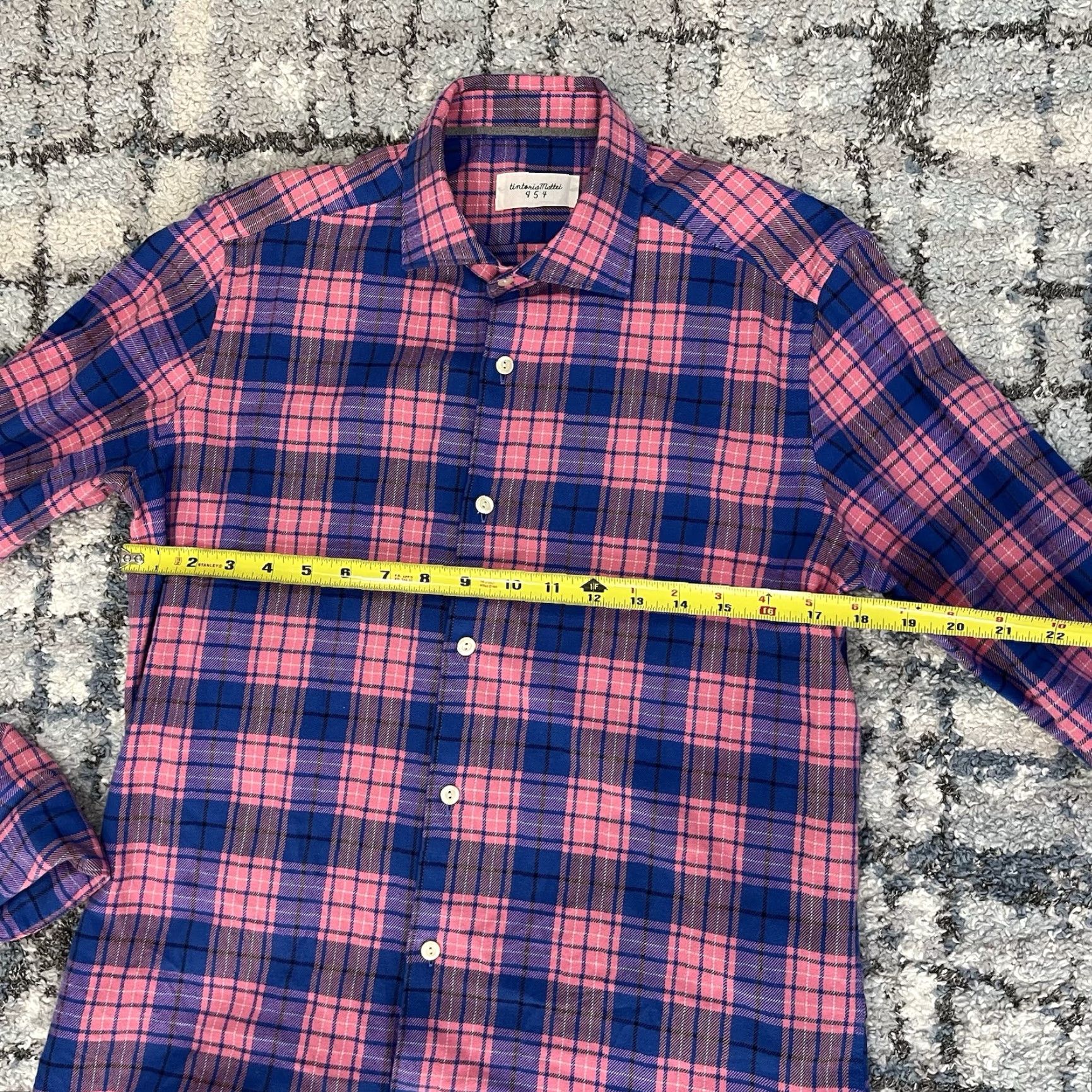 Vintage VINTAGE Tintoria Mattei 954 Shirt Plaid Check Long Sleeve Button-Up Collared 38 Pink Regular Fit Men Size US M / EU 48-50 / 2 - 7 Thumbnail