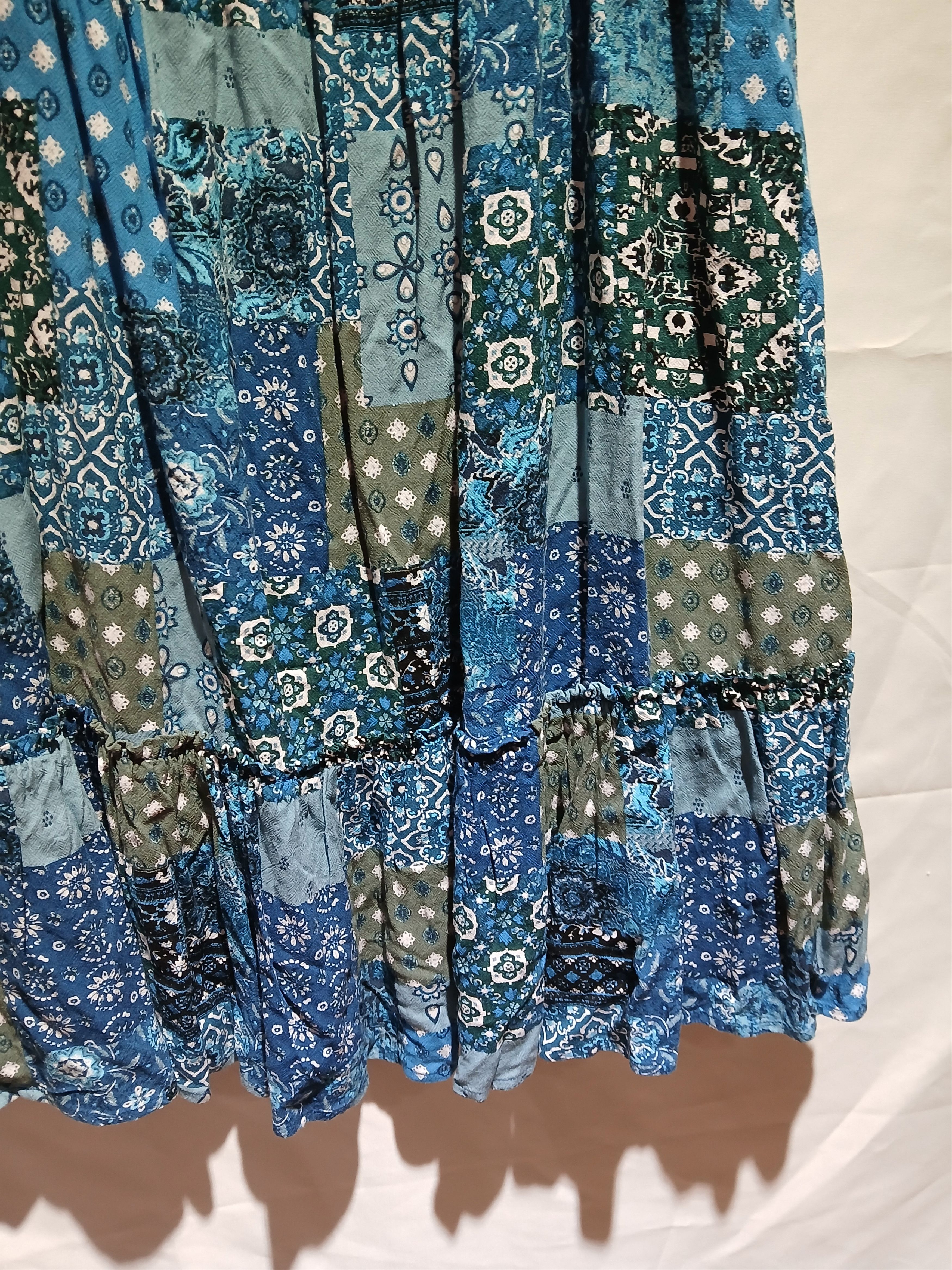 Other Rewind blue patchwork print milkmaid dress size large Size L / US 10 / IT 46 - 3 Thumbnail