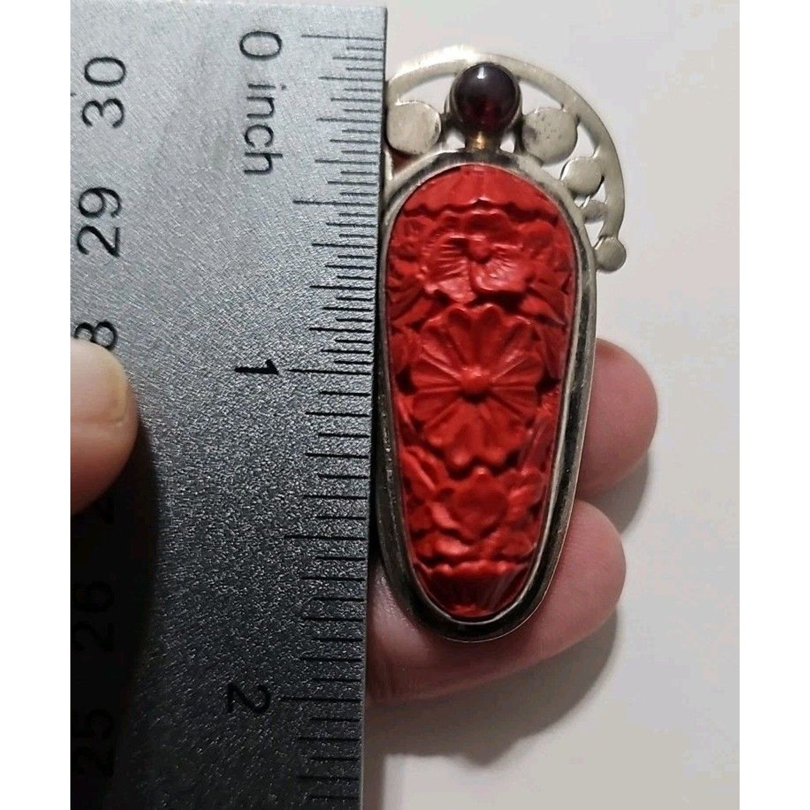Other Vintage Sajen Silver Carved Cinnabar Garnet Clip On Earrings Size ONE SIZE - 9 Thumbnail
