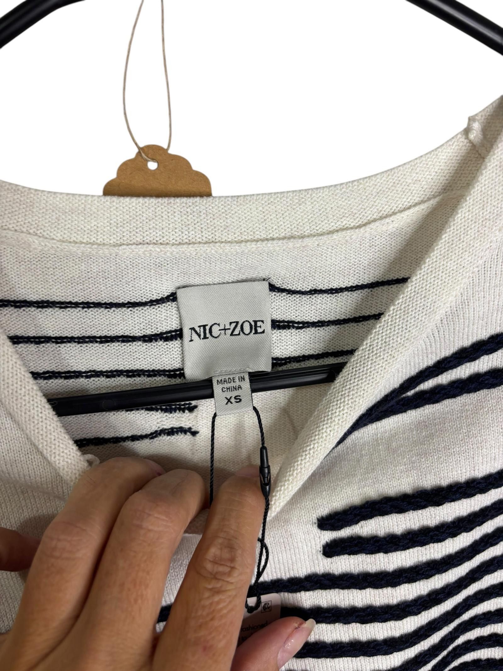 Designer NIC+ZOE Striped Knit Sweater - White Multi XS Size XS / US 0-2 / IT 36-38 - 3 Thumbnail