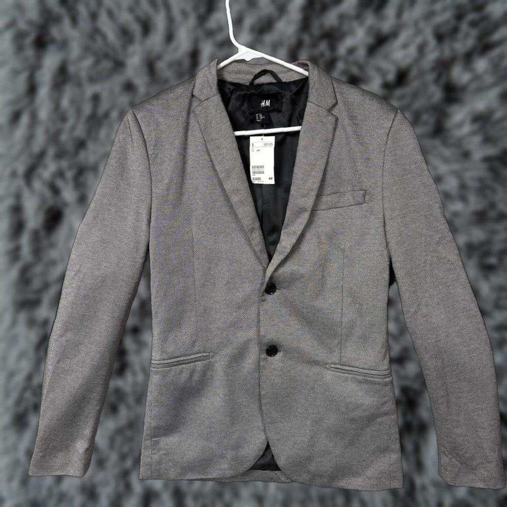 H&M H&M Blazer Mens 34R Gray Cotton Blend Elbow Patch Sport Coat Preppy Old Money Size 34R - 1 Thumbnail
