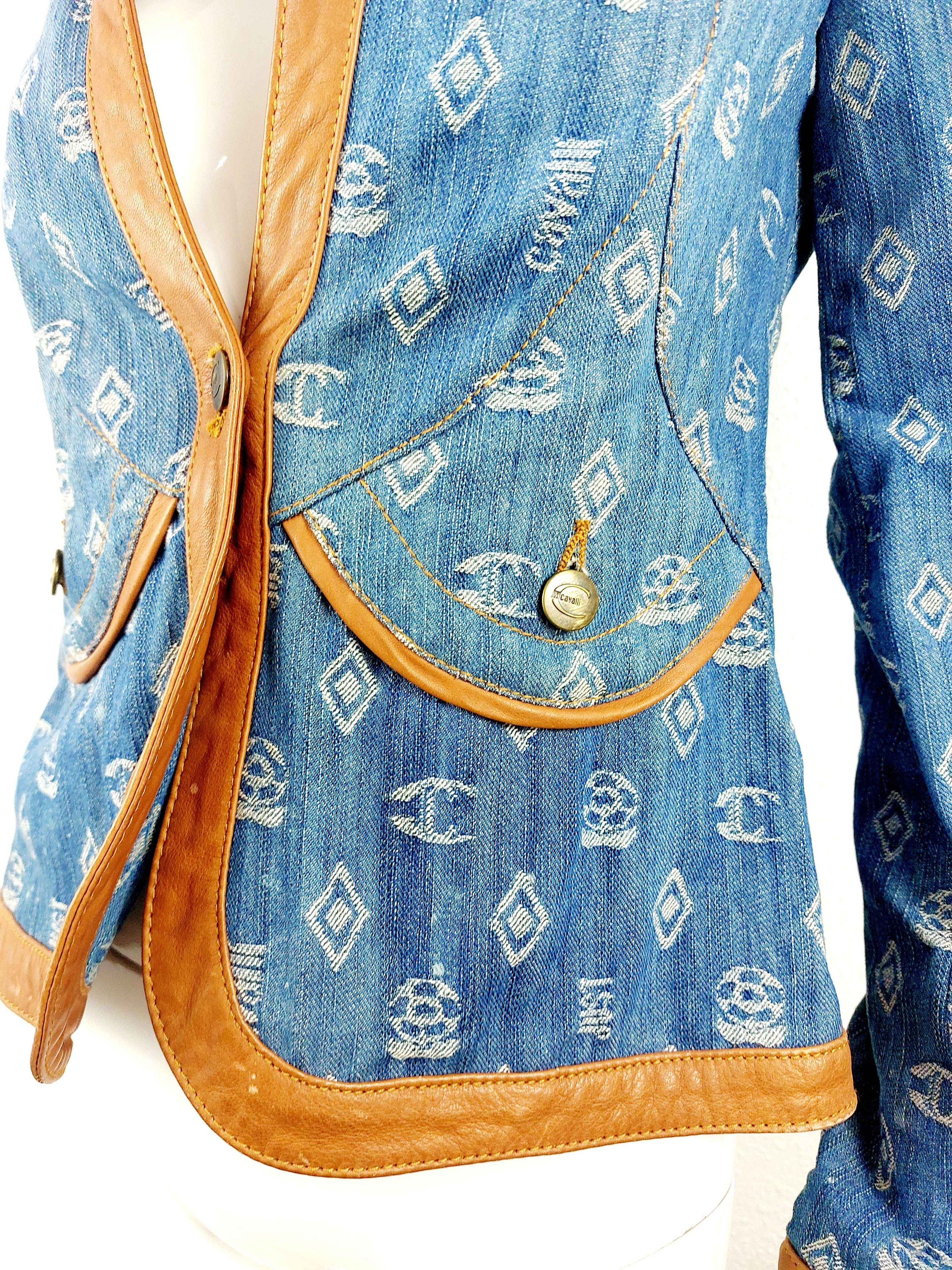 Roberto Cavalli Roberto Cavalli Leather Denim Monogram Logo Jeans Jacket Size S / US 4 / IT 40 - 4 Thumbnail