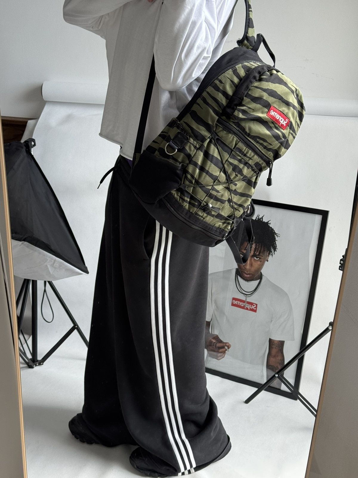 Supreme Vintage Archive Supreme 00s Box Logo Olive Zebra Backpack Size ONE SIZE - 3 Thumbnail