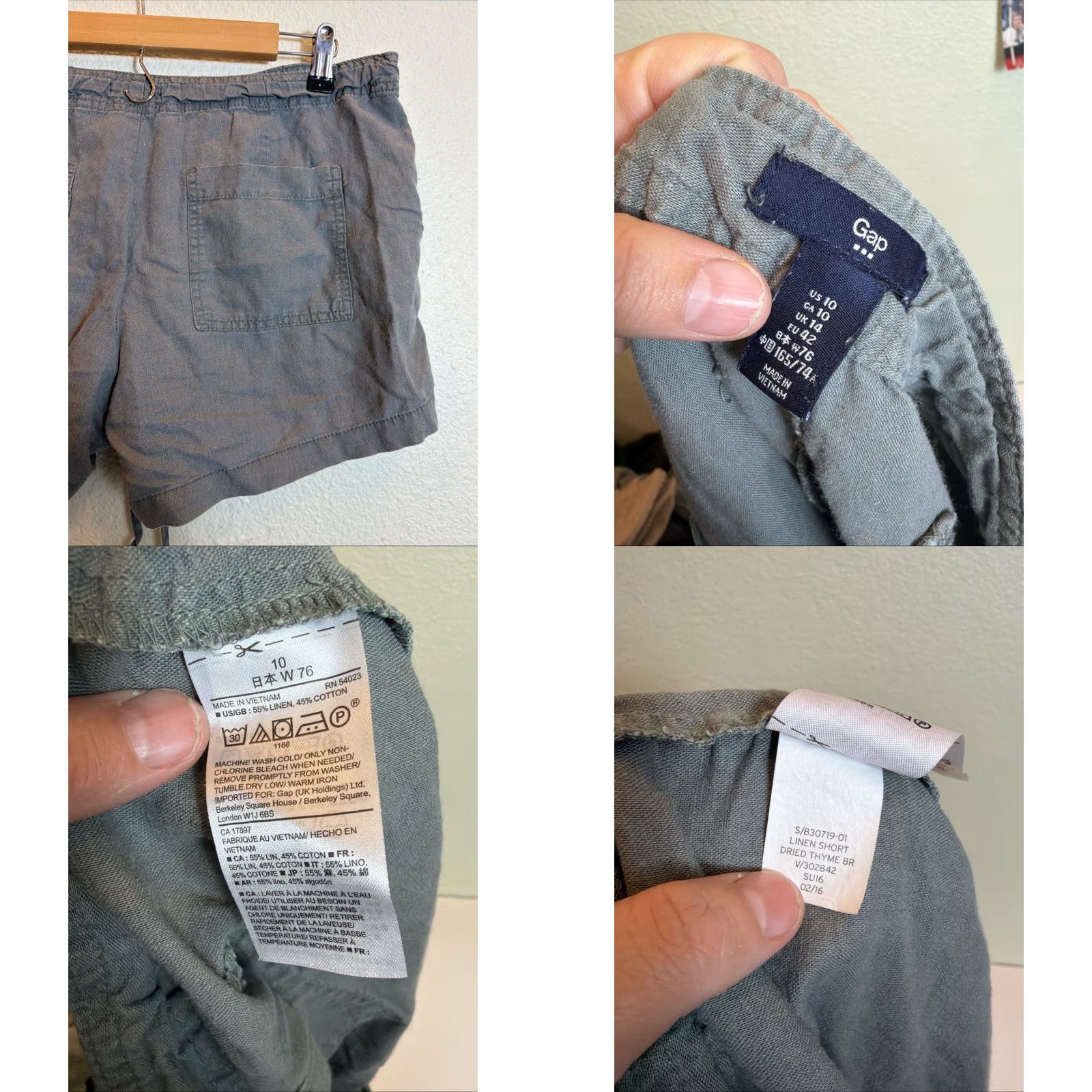 Gap Gap Chino Shorts Women's 10 Linen Cotton Olive Drawstring 34x4 Regular Green Size 32" / US 10 / IT 46 - 8 Thumbnail
